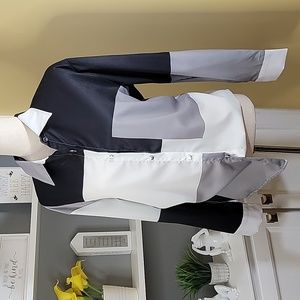 Black and White Color Block Blouse